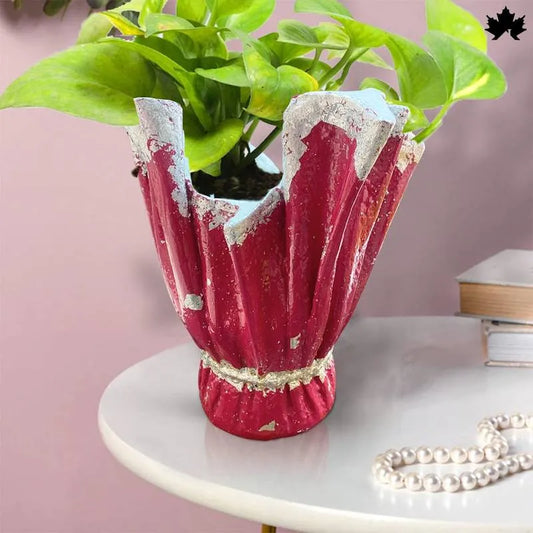 Crimson Glint – Sculpted Resin Planter in Ruby Red & Silver Leaf | Fankaarlok